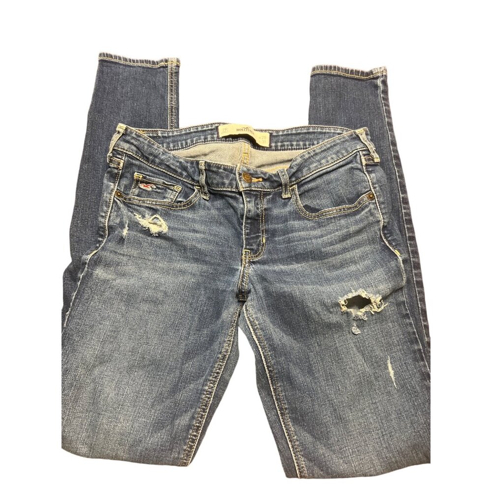 Hollister Women's Distressed Skinny Jeans 7R W28 L31 Blue Denim